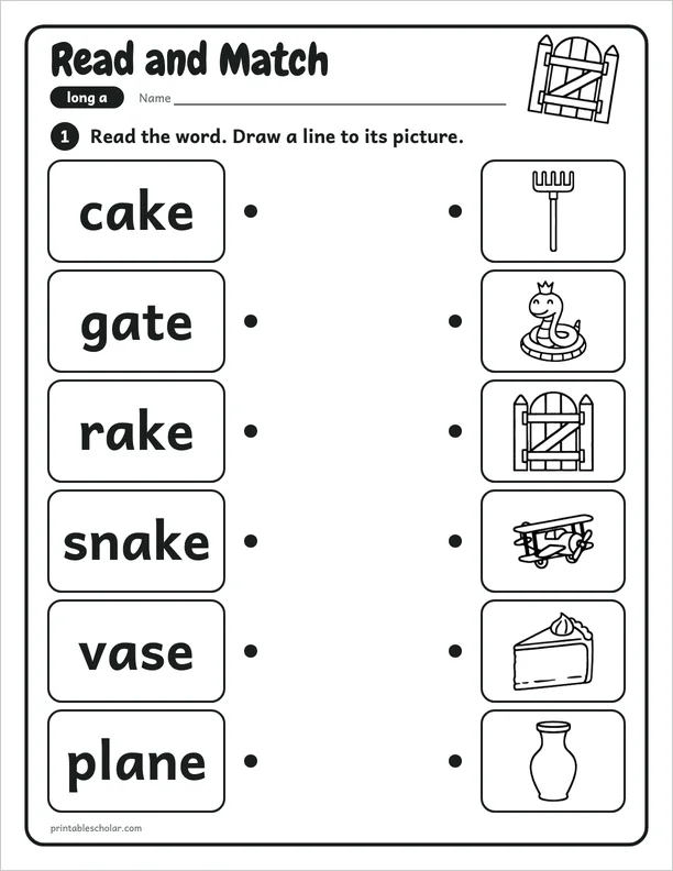 Read and Match: a free long a word work worksheet