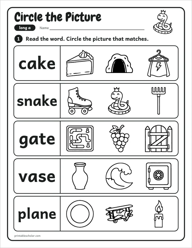 Circle the Picture: a free long a word work worksheet