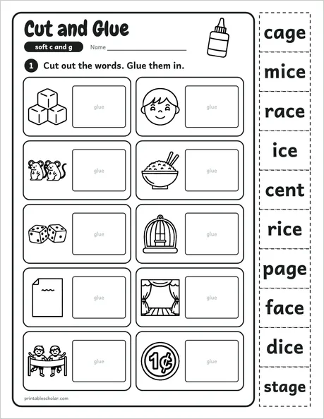 Cut and Glue worksheet from the Level 3 Word Work: Silent E pack