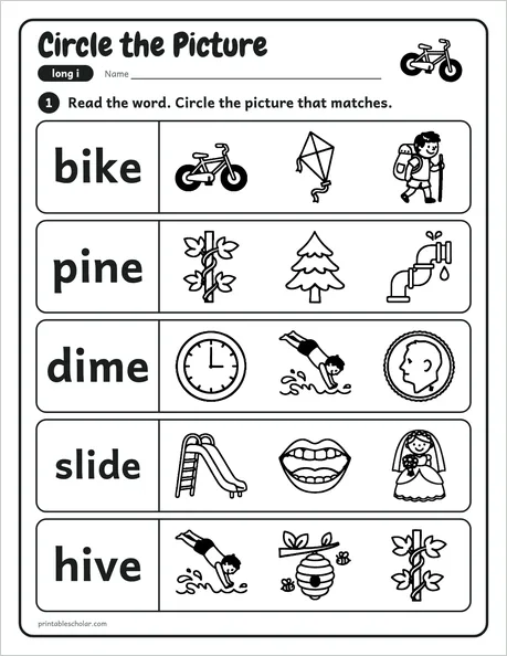 Circle the Picture worksheet from the Level 3 Word Work: Silent E pack