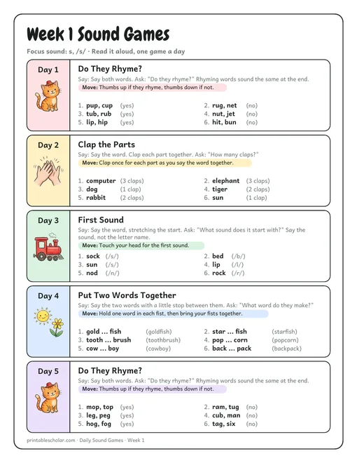 Sound games week 1: five phonemic awareness games with answers