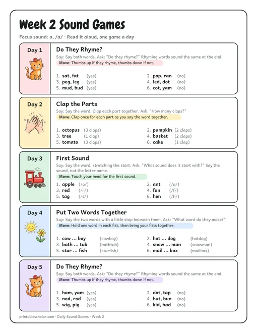 Sound games week 2: five phonemic awareness games with answers