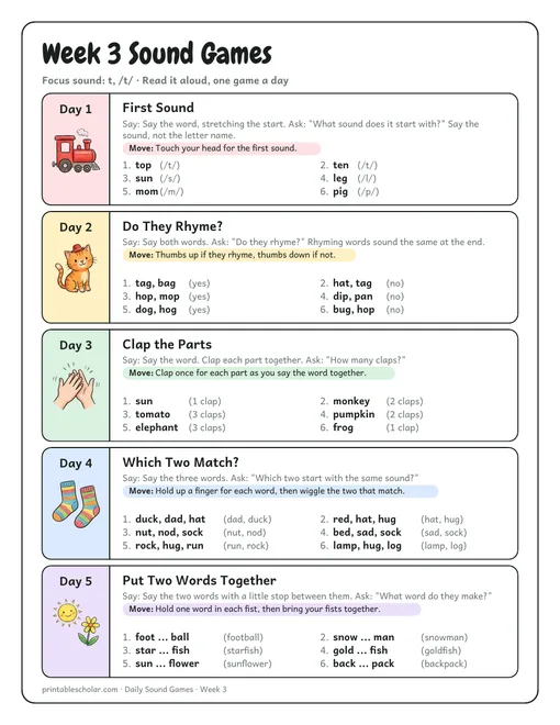 Sound games week 3: five phonemic awareness games with answers