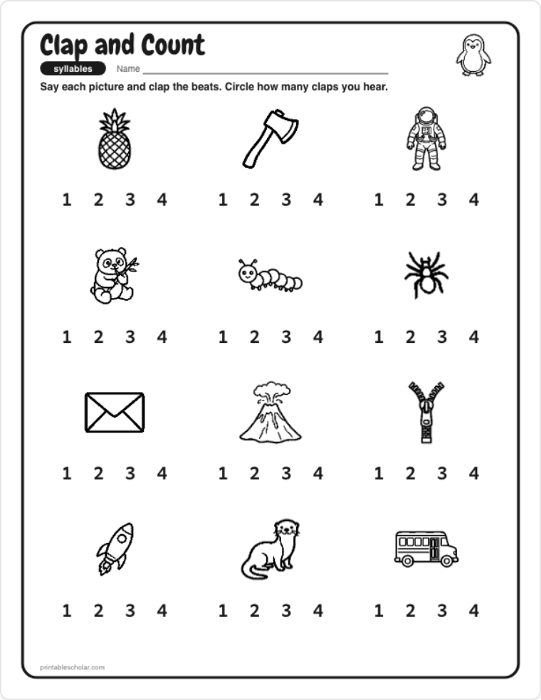 Syllable Worksheets sample page