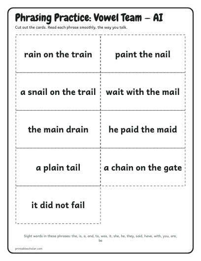 Vowel Team — AI phrasing cards printable preview