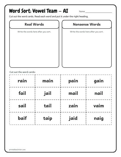 Vowel Team — AI word sort printable preview