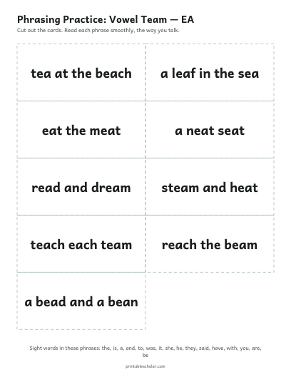 Vowel Team — EA phrasing cards printable preview