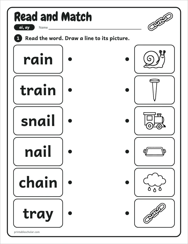 Read and Match: a free ai and ay word work worksheet