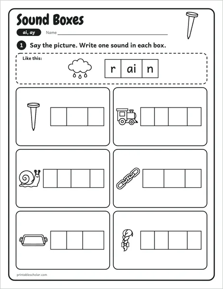 Sound Boxes worksheet from the Level 4 Word Work: Vowel Teams pack