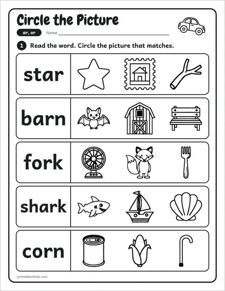 Circle the Picture worksheet from the Level 4 Word Work: Vowel Teams pack