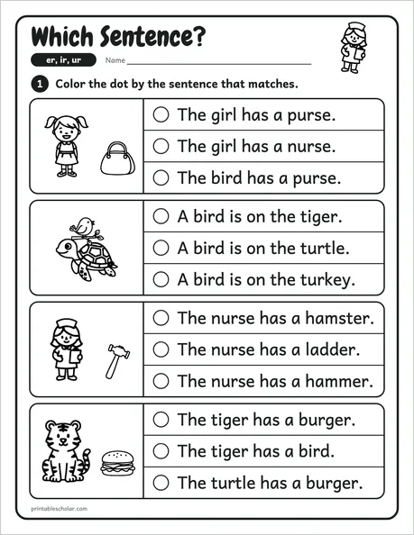 Which Sentence? worksheet from the Level 4 Word Work: Vowel Teams pack