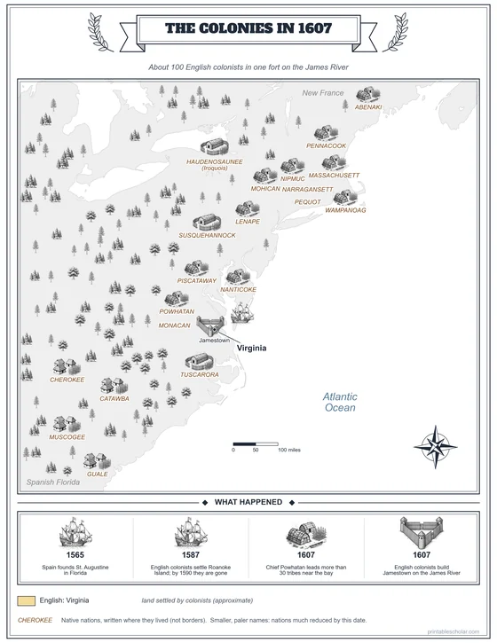 Map of the colonies in 1607