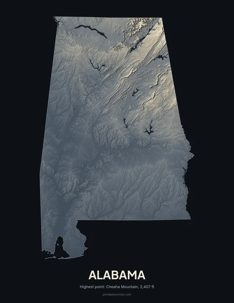 Alabama relief wall art on a dark background