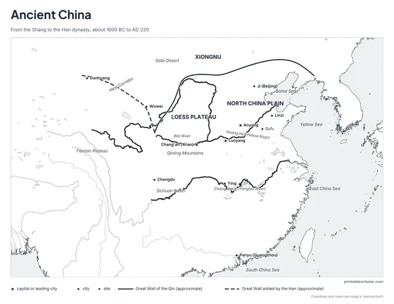 Ancient China Map, black and white
