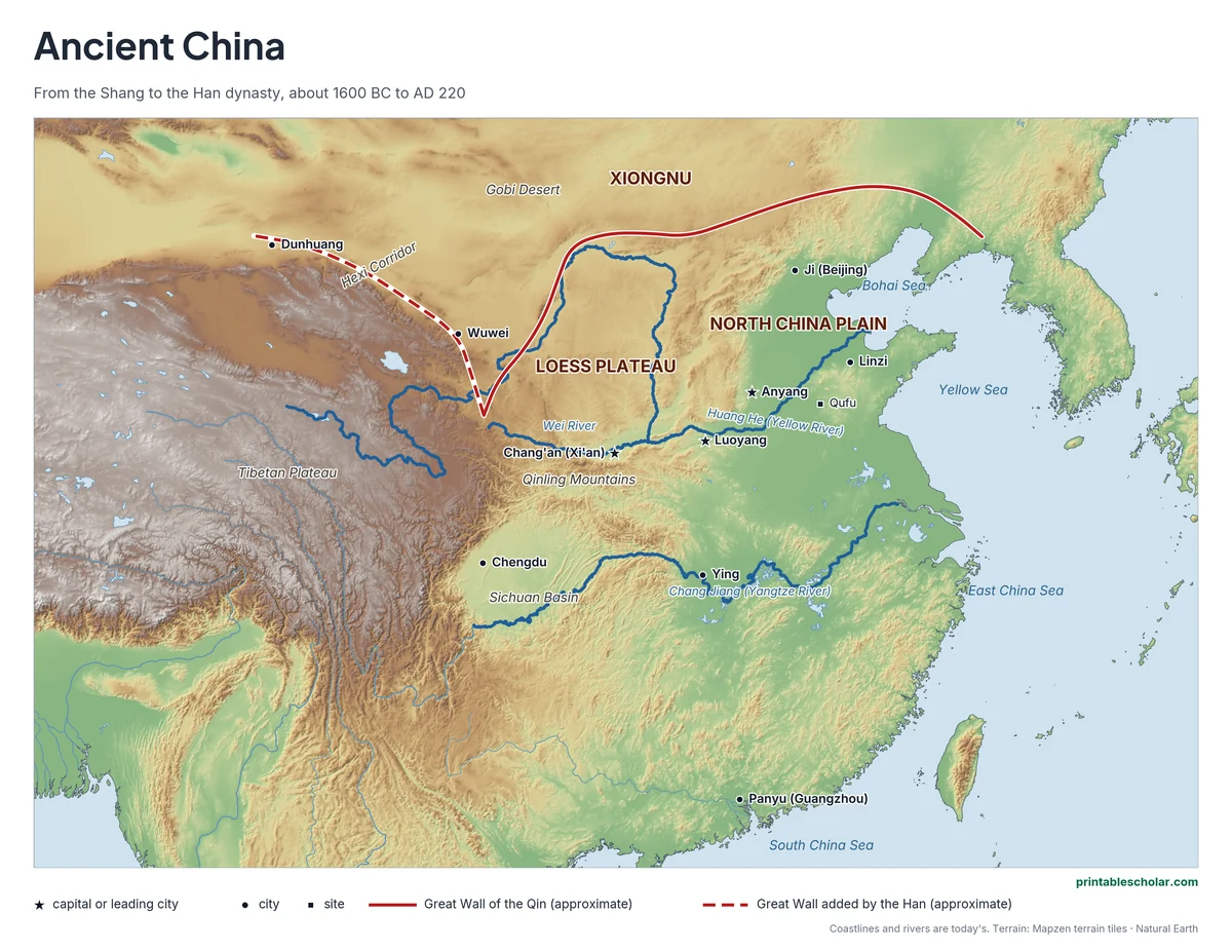 Ancient China Map, labeled