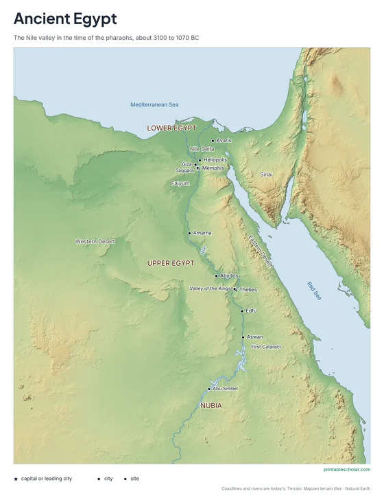 Ancient Egypt Map, labeled
