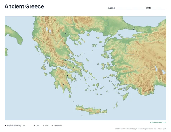 Ancient Greece Map, blank