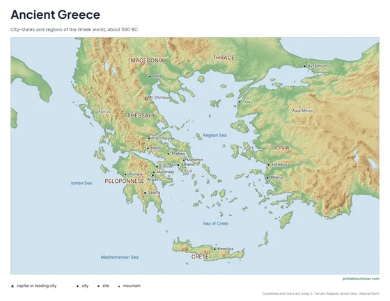 Ancient Greece Map, labeled