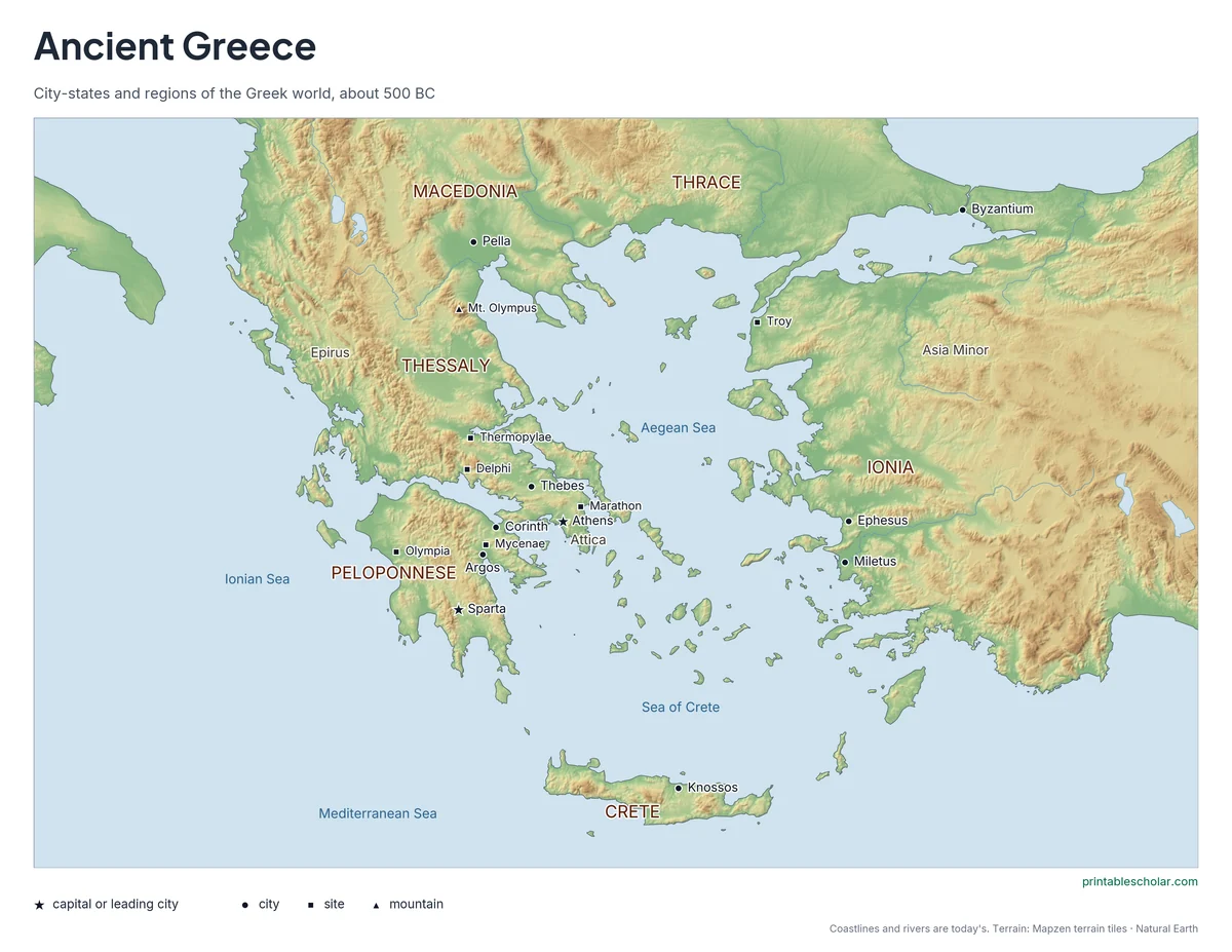 Ancient Greece Map, labeled