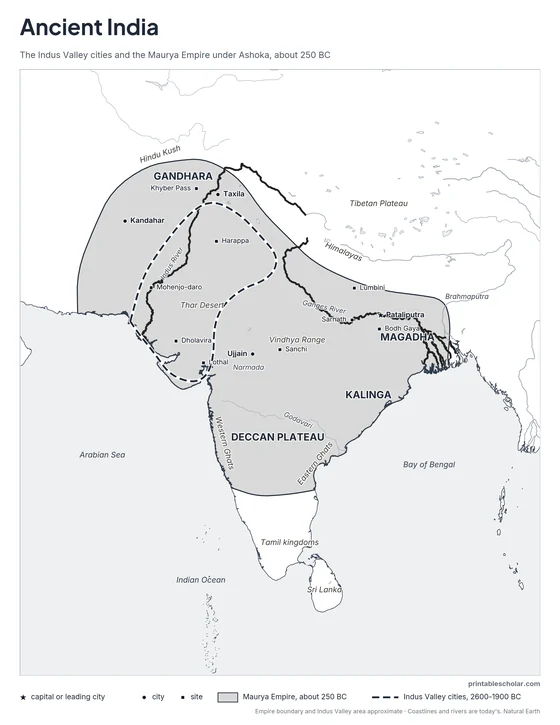 Ancient India Map, black and white