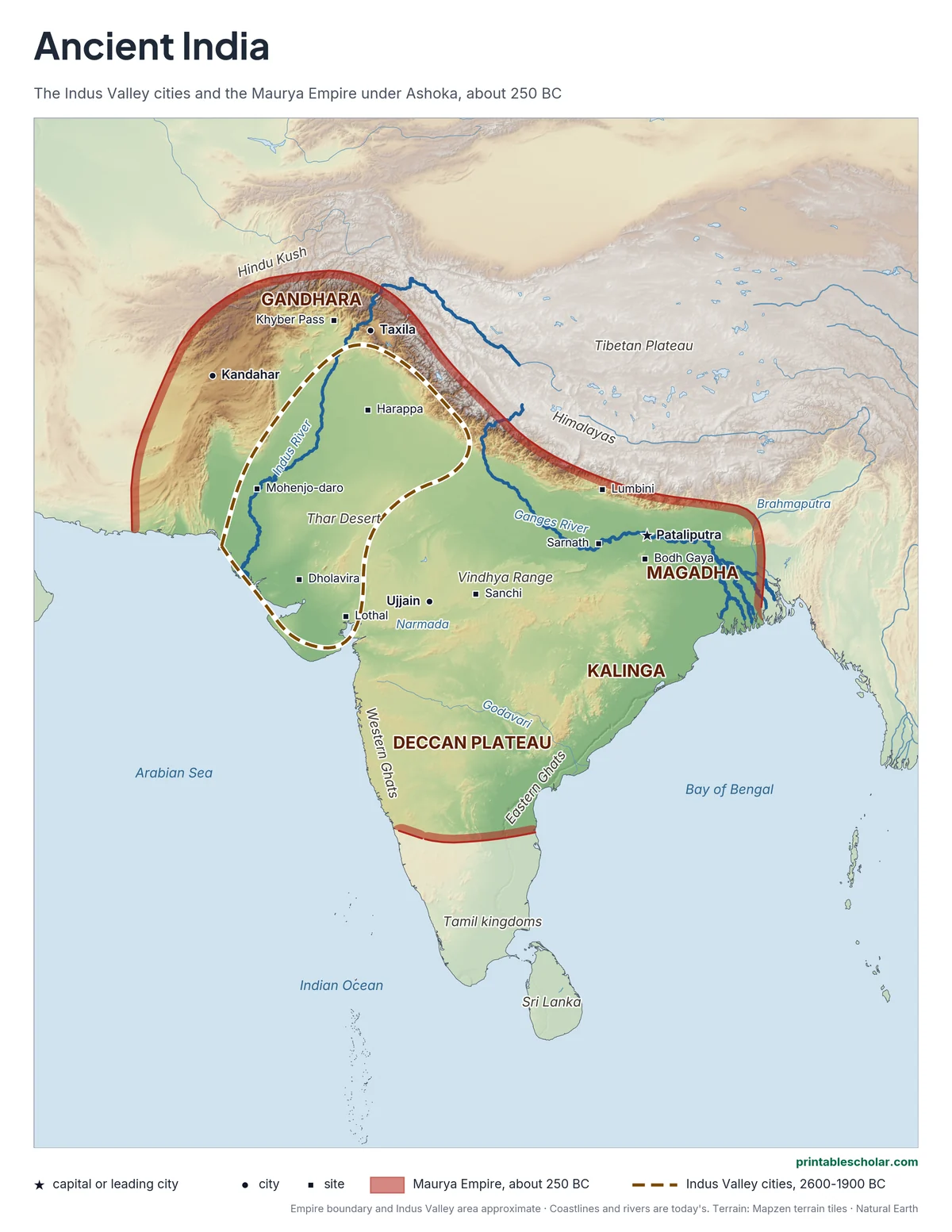 Ancient India Map, labeled