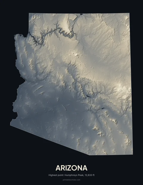 Arizona relief wall art on a dark background