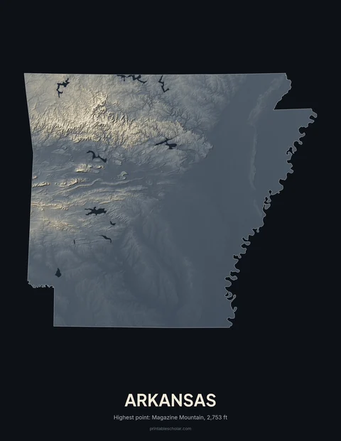 Arkansas relief wall art on a dark background