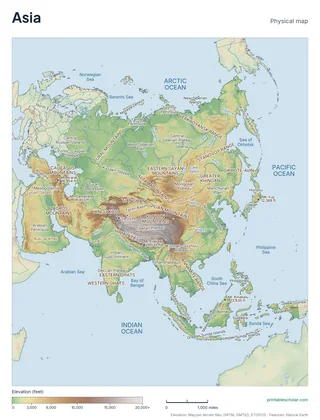Physical map of Asia