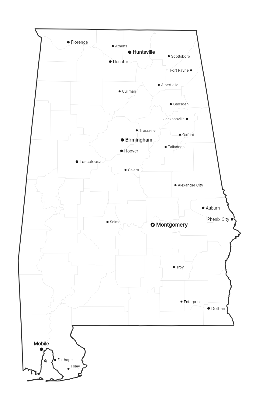 Alabama with cities map