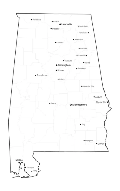 Alabama with cities map