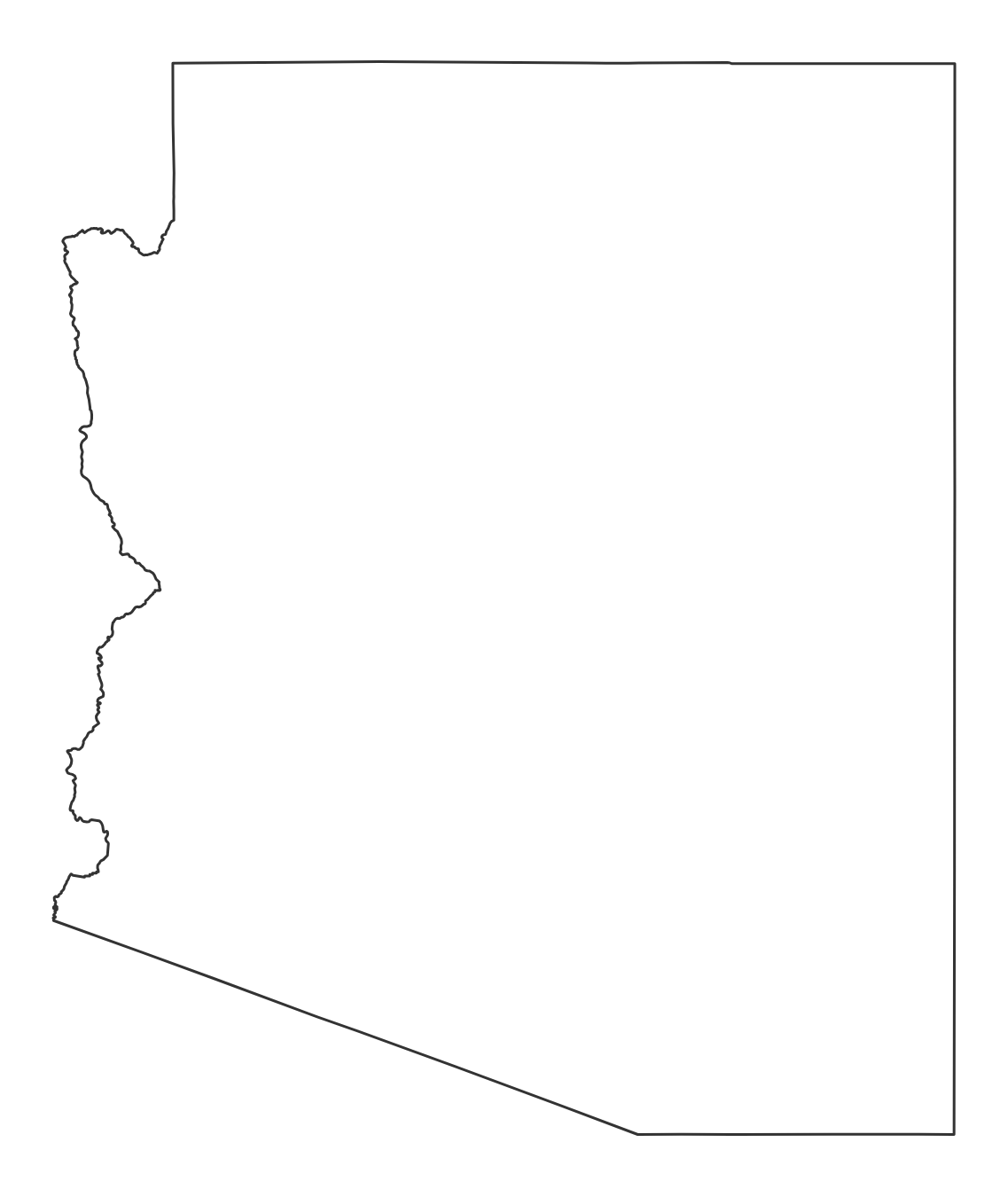 Blank outline map of Arizona with no county lines - free printable
