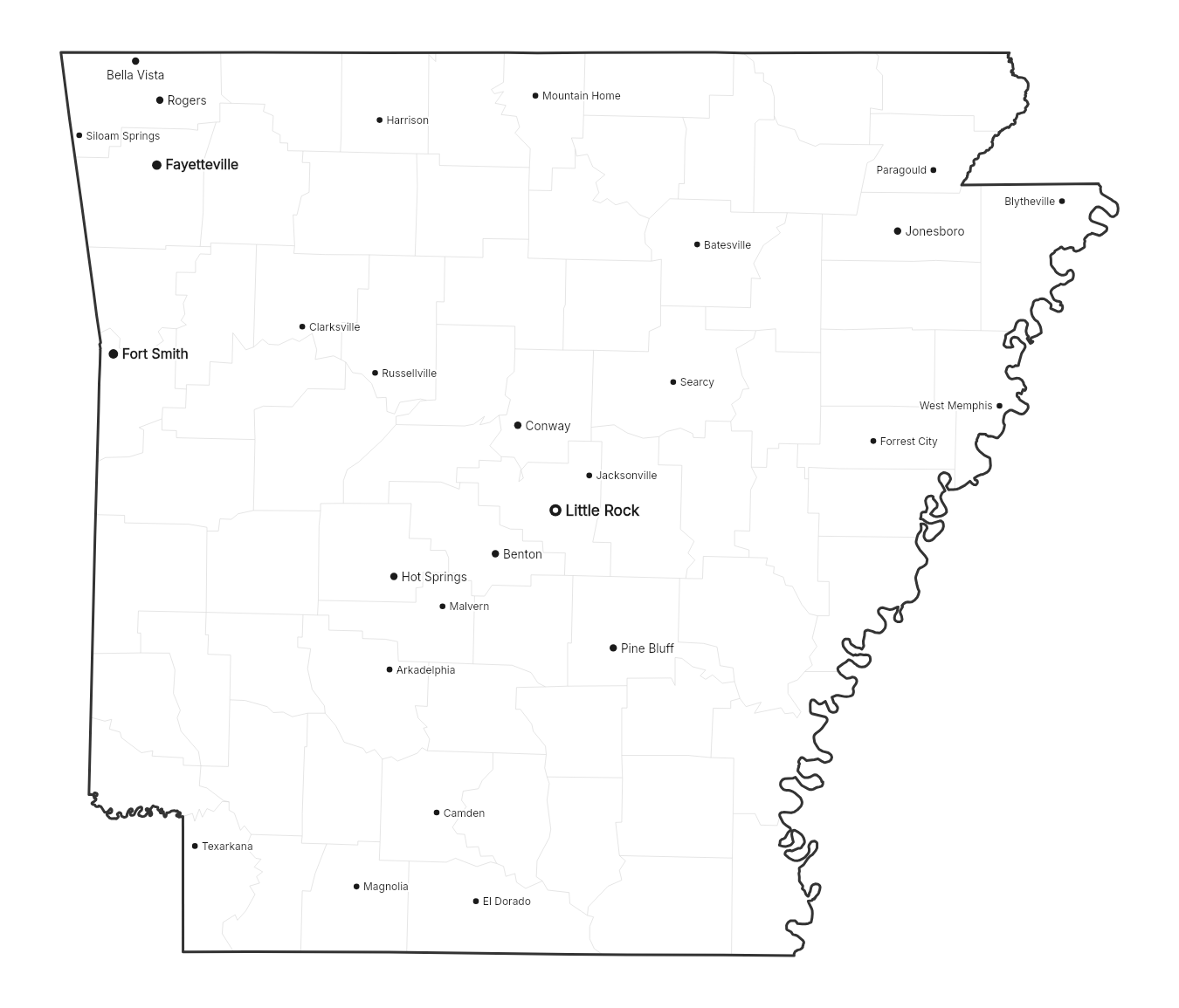 Arkansas with cities map
