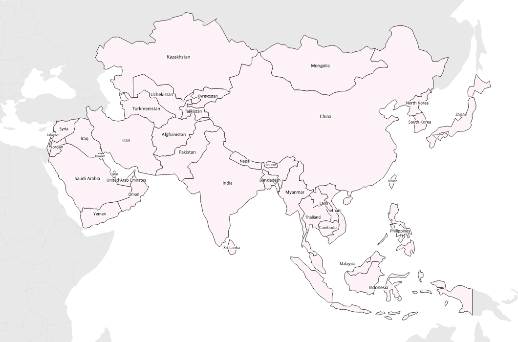 Labeled Map of Asia - free printable