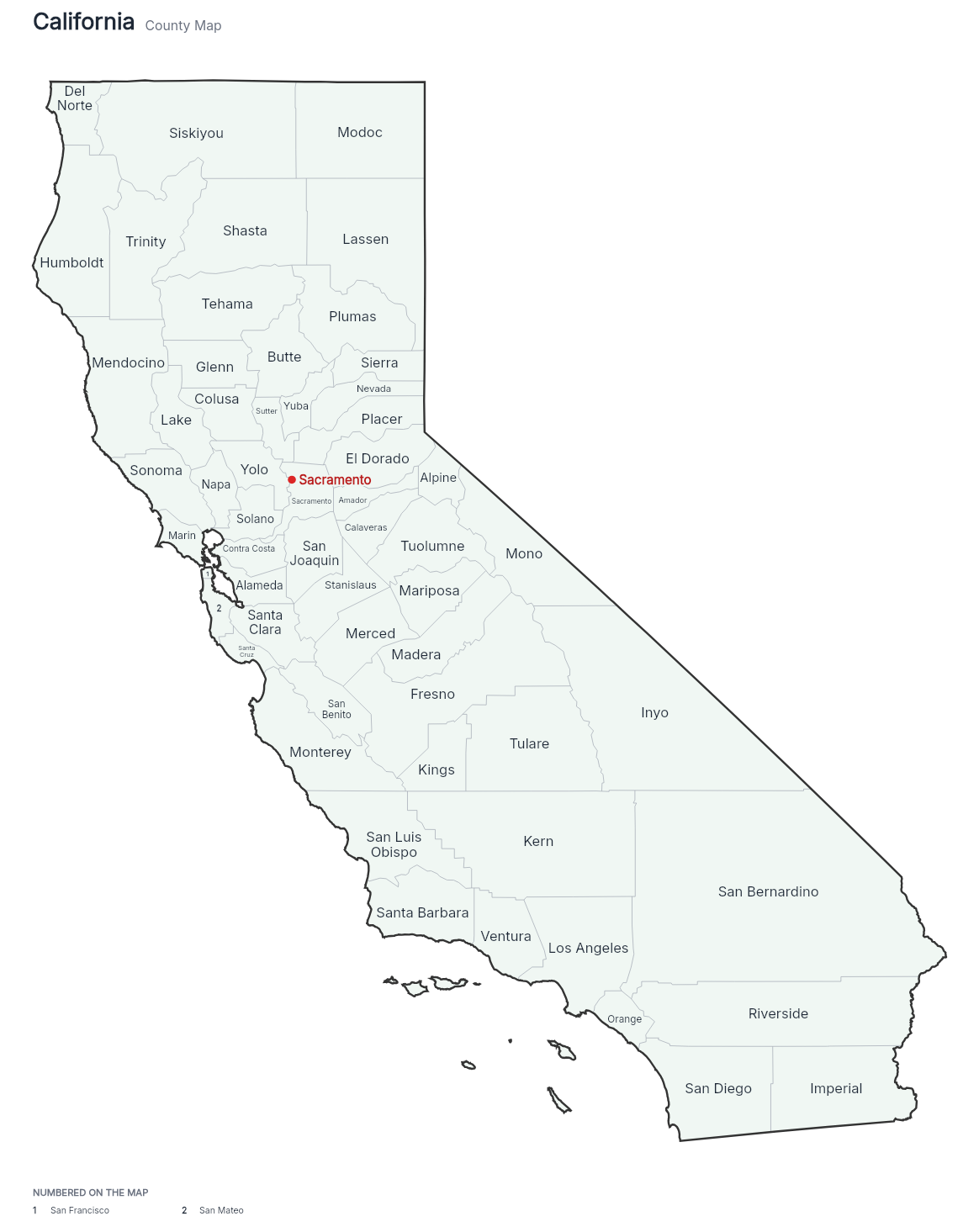California with counties map
