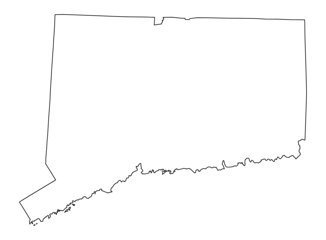 Blank outline map of Connecticut with no county lines - free printable