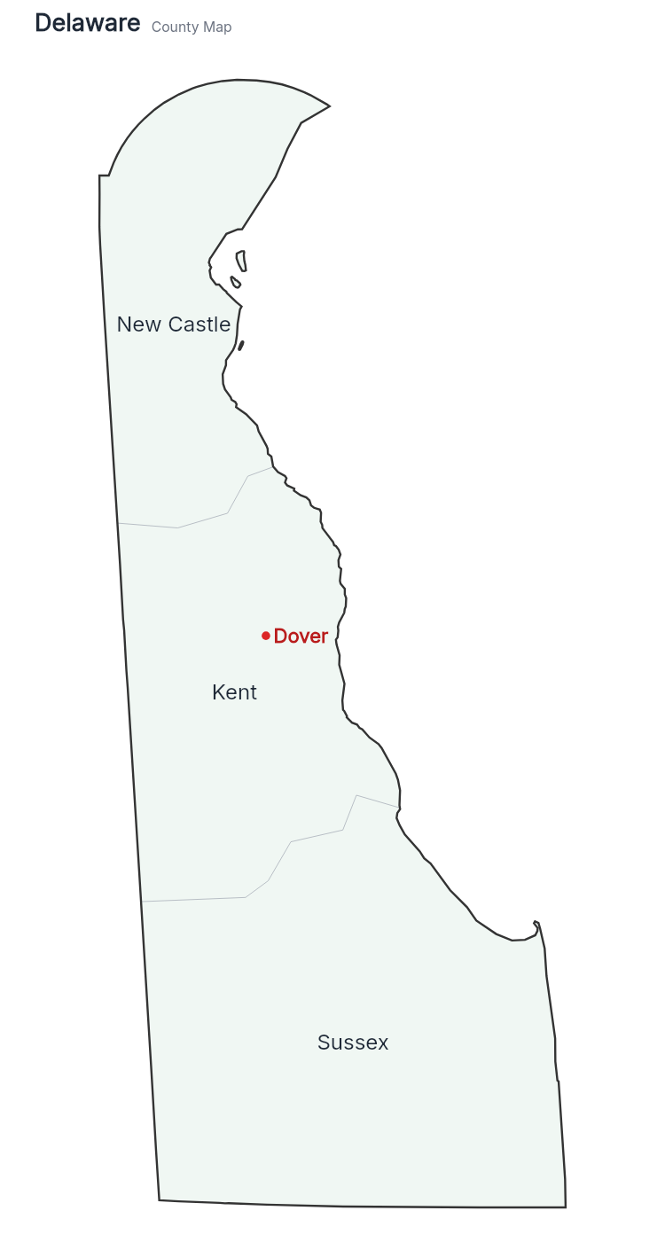Delaware with counties map