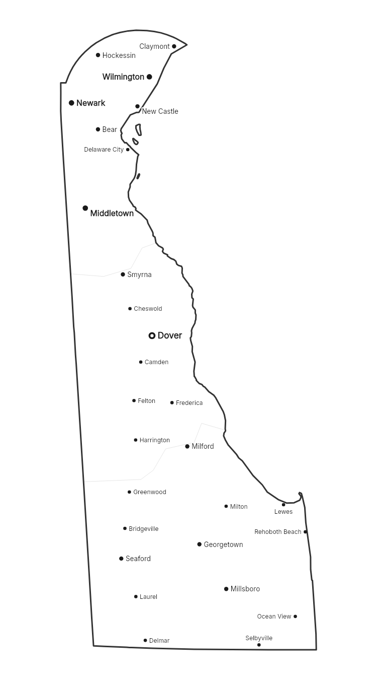 Delaware with cities map