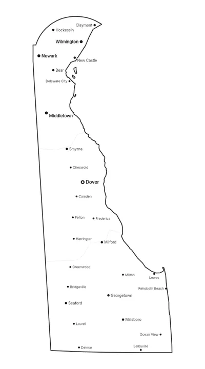 Delaware with cities map