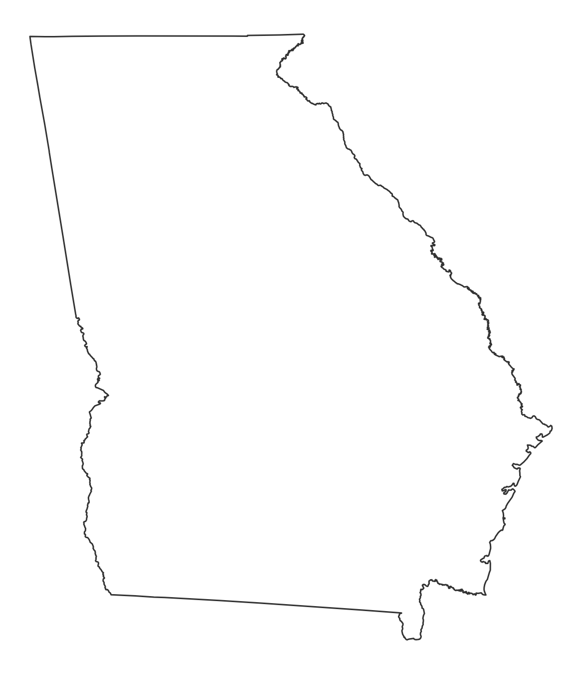 Blank outline map of Georgia with no county lines - free printable