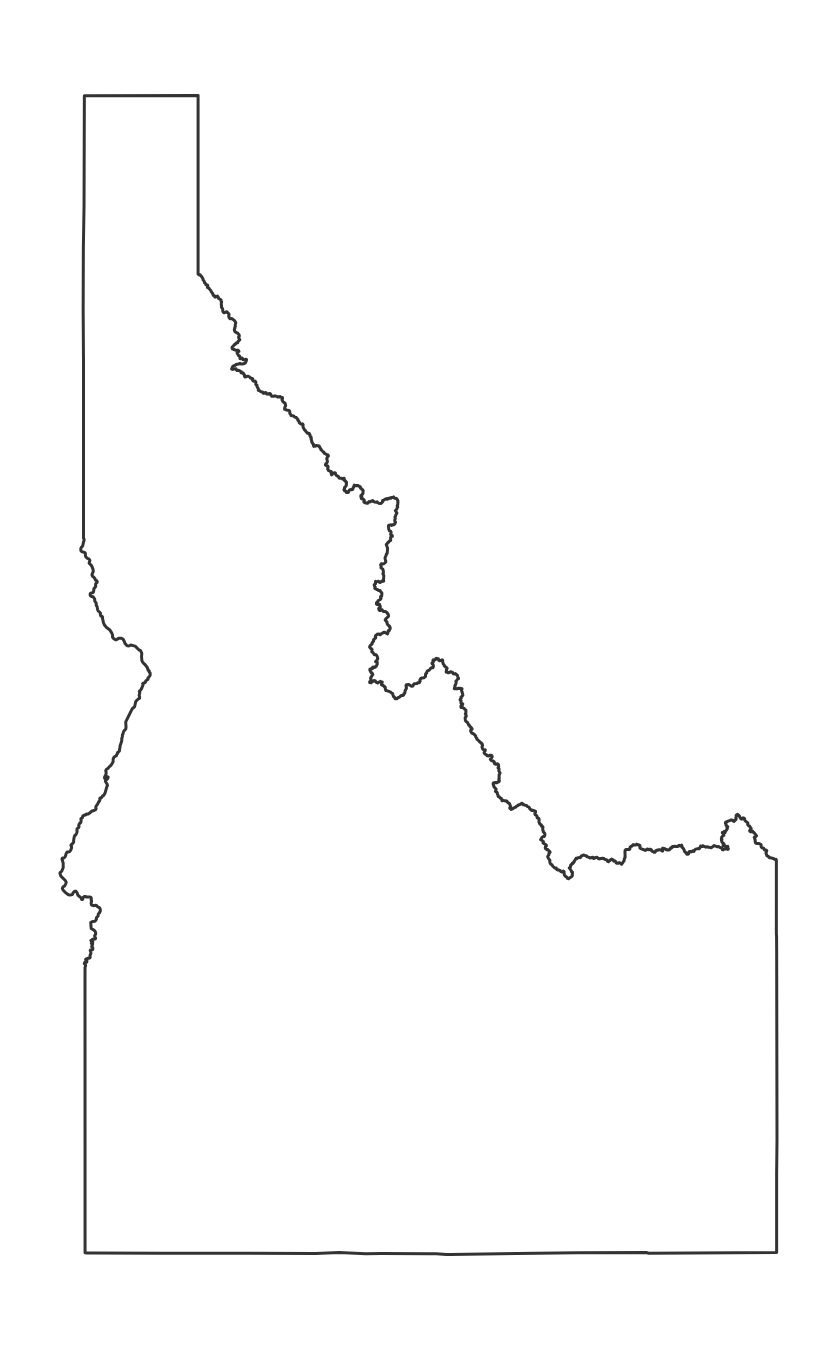 Blank outline map of Idaho with no county lines - free printable