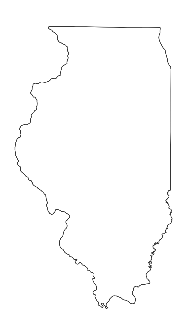 Blank outline map of Illinois with no county lines - free printable