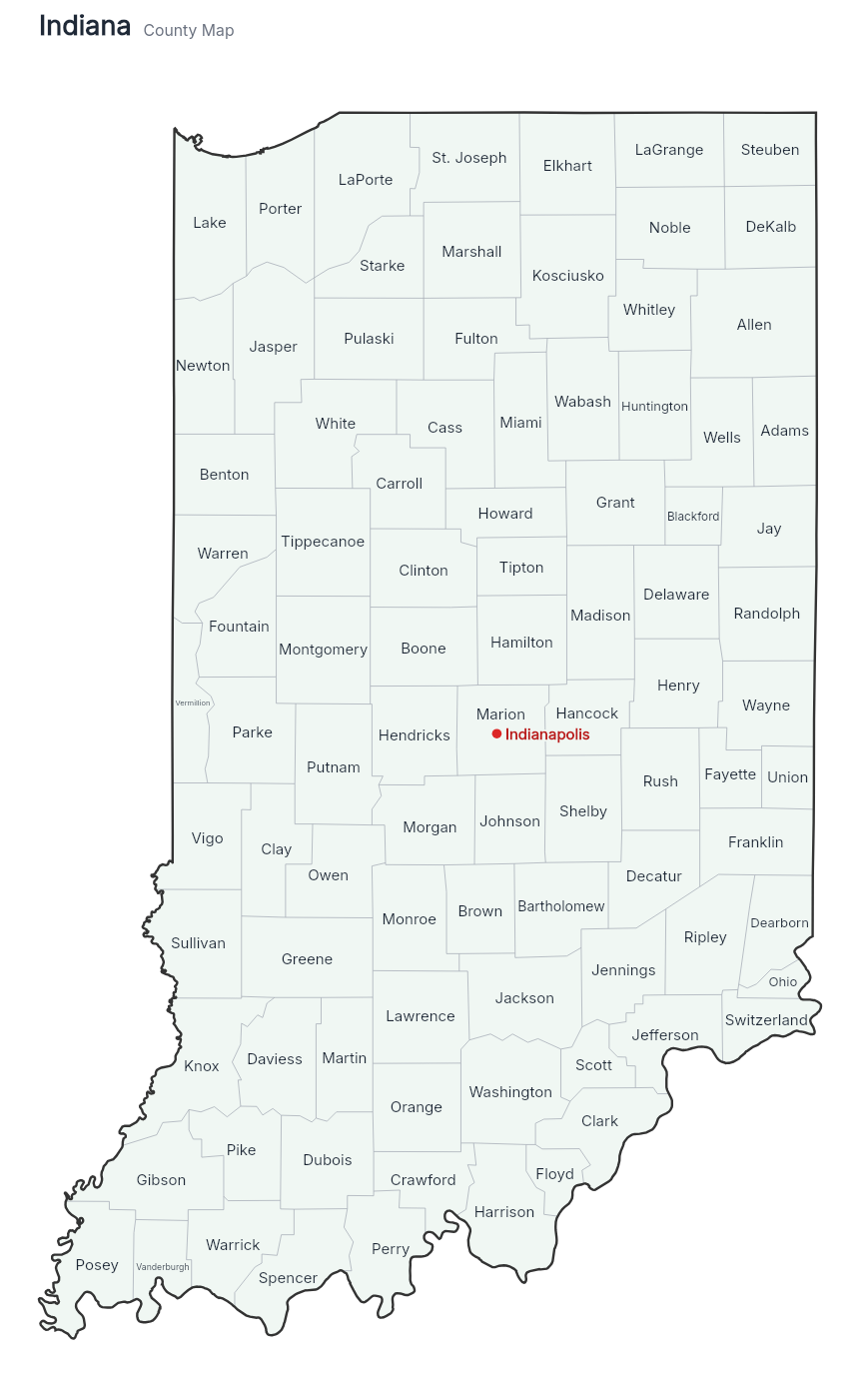 Indiana with counties map