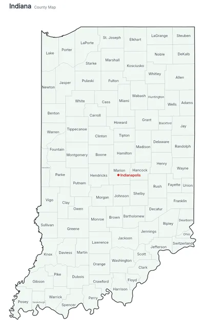 Indiana with counties map