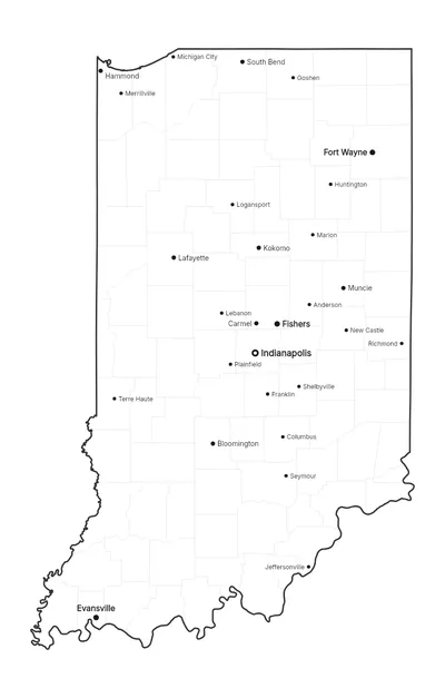 Indiana with cities map