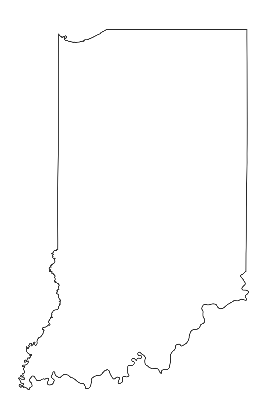 Blank outline map of Indiana with no county lines - free printable