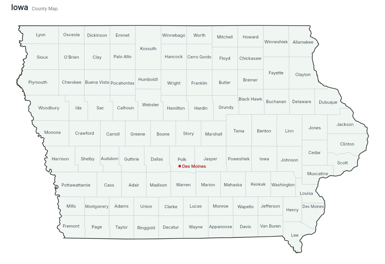 Iowa with counties map
