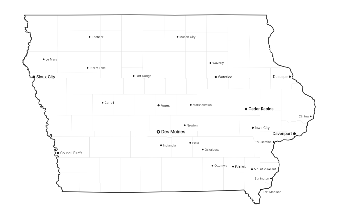 Iowa with cities map
