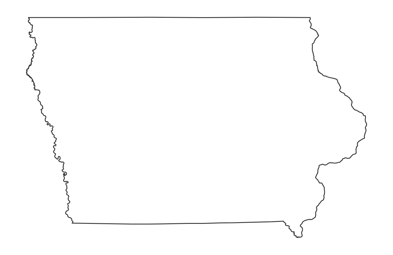 Blank outline map of Iowa with no county lines - free printable