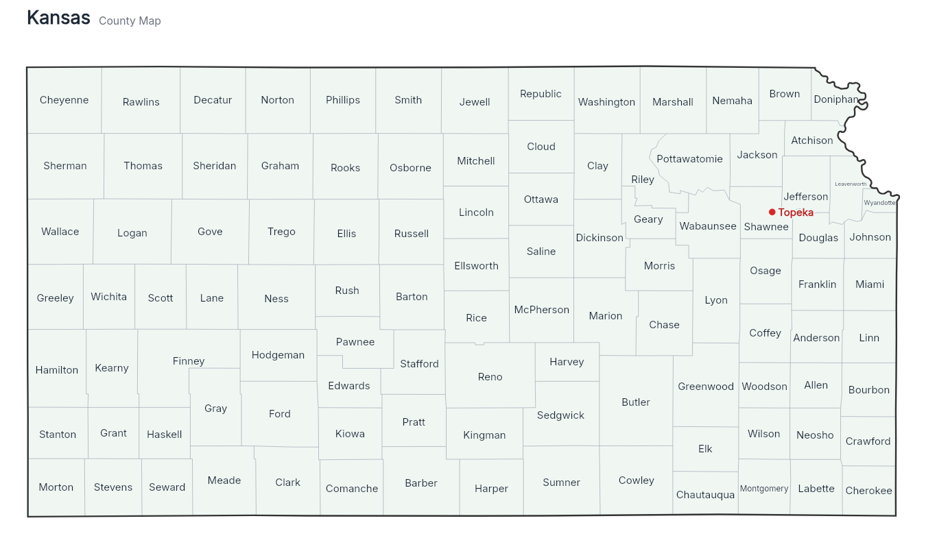 Kansas with counties map