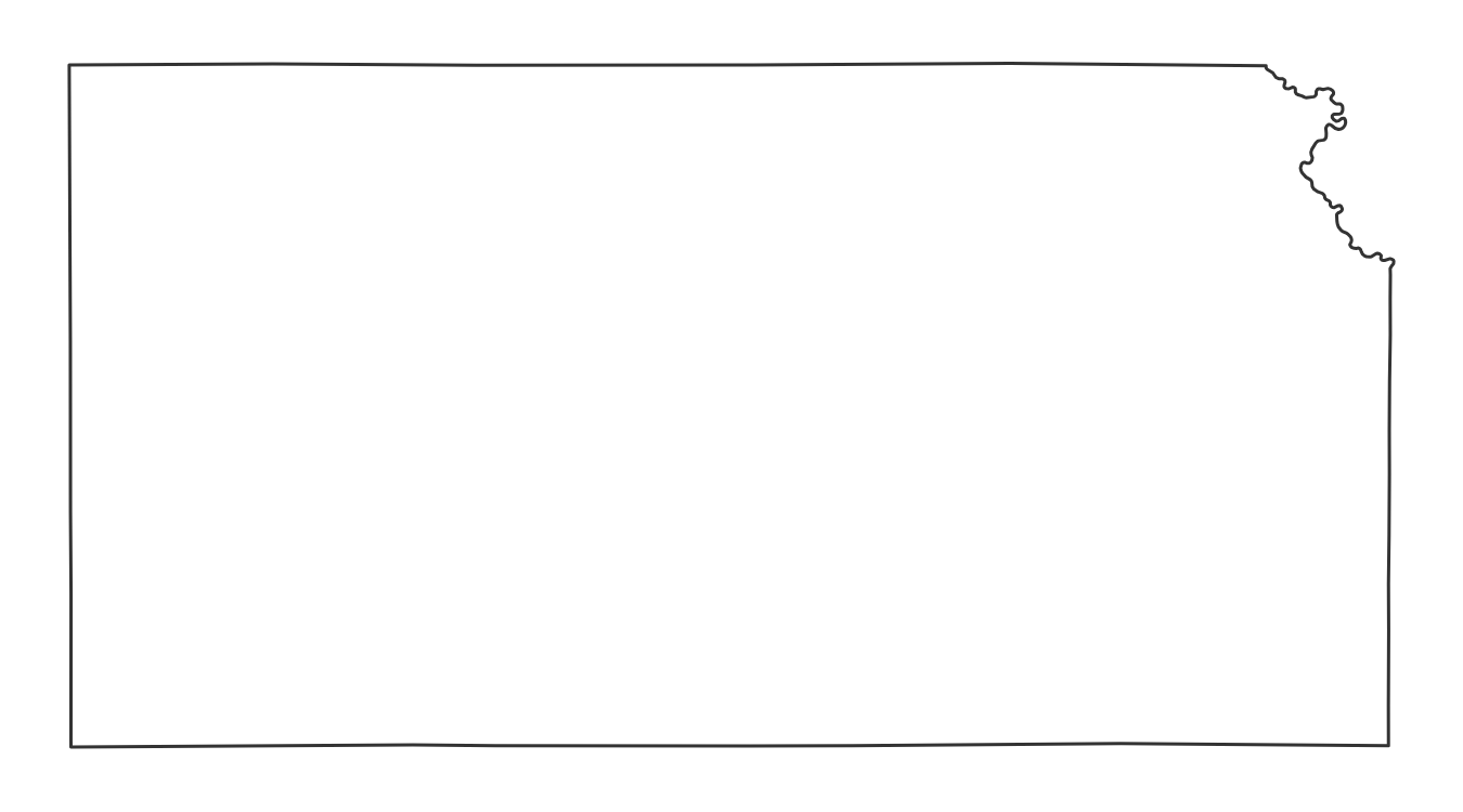 Blank outline map of Kansas with no county lines - free printable